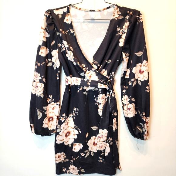 New Floral Dress V- Neck Wrap Dress Bodycon Belted Women's Size M - Picture 2 of 7